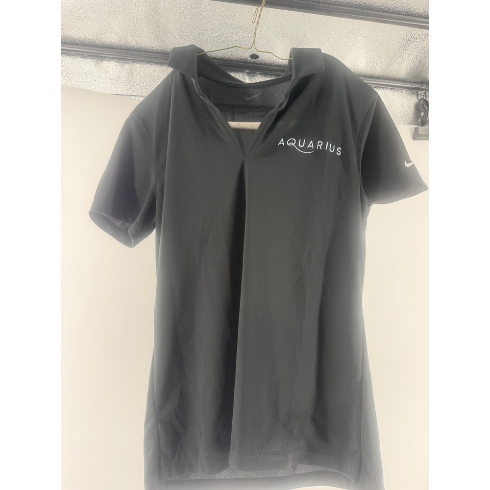 Nike Womens Aquarius V-Neck Polo Shirt Black Short Sleeve Pique Size S
